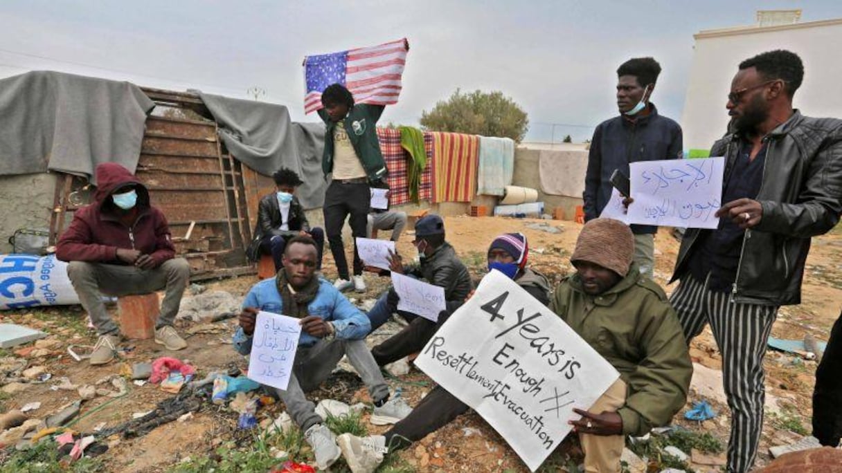 Manifestation de réfugiés en Tunisie.