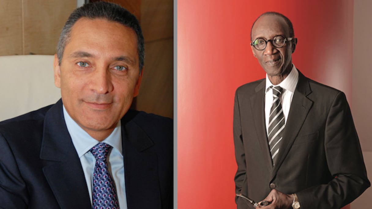 Moulay Hafid Elalamy, Président et fondateur du groupe Saham, et Pathé Dione, président et fondateur du groupe Sunu.