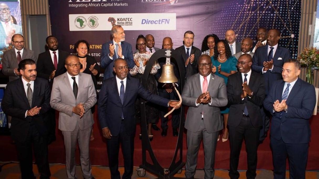 Cérémonie de lancement du projet de liaison des Bourses africaines AELP, le 7 décembre 2022, à Abidjan, en Côte d'Ivoire.