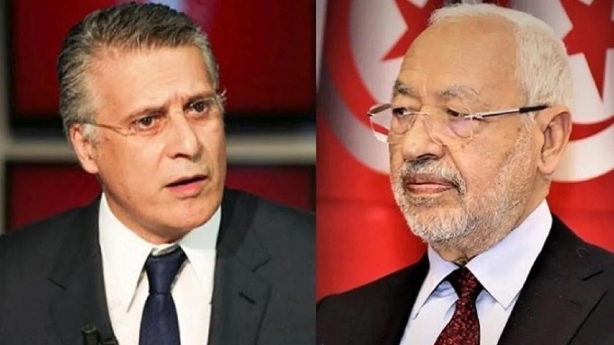 Nabil Karoui de Qalb Tunes et Rached Ghannouchi d'Ennahdha.