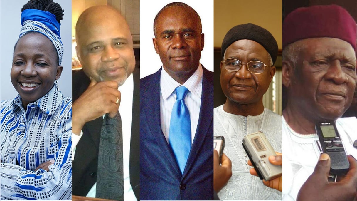 Les principaux leaders de l'opposition camerounaise: Edith Kabang Wallah, Célestin Bedzigui, Olivier Bilé, Bello Bouba Maïgari et John Fru Ndi.