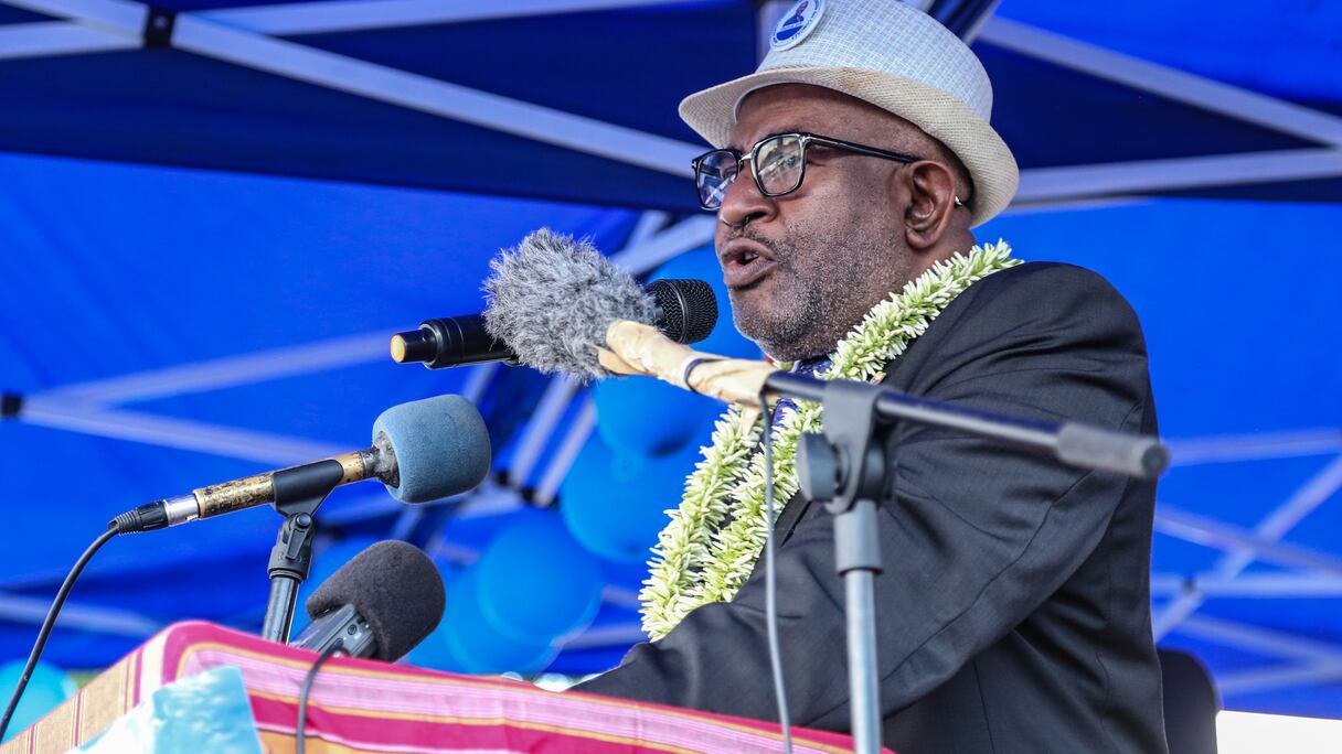 Le candidat présidentiel des Comores et président sortant Azali Assoumani s'adresse à ses partisans le 18 mars 2019 à Koimbani, aux Comores.