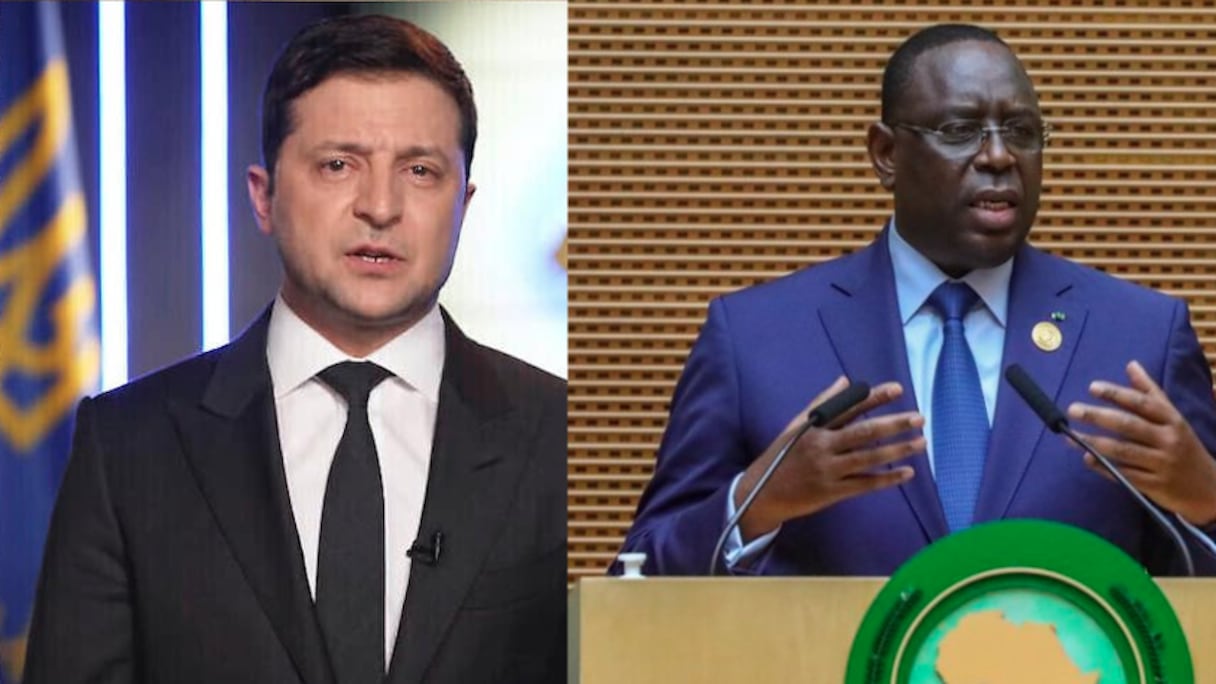 Volodymyr Zelensky, président d'Ukraine, et Macky Sall, président du Sénégal et de l'Union africaine.
