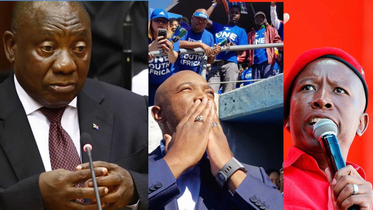 Cyril Ramaphosa (ANC), Mmusi Maimane (Alliance Démocratique) et Julius Malema (Economic Freedom Fighters)
