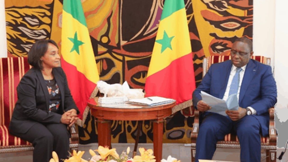 Mounia Boucetta, Secrétaire d'Etat chargée de la Coopération internationale (Maroc) reçue par Macky Sall, président du Sénégal.