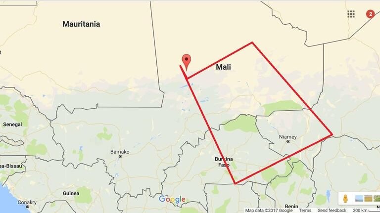 Délimitations approximatives du territoire du Liptako-Gourma, à cheval entre le Mali, le Niger et le Burkina Faso