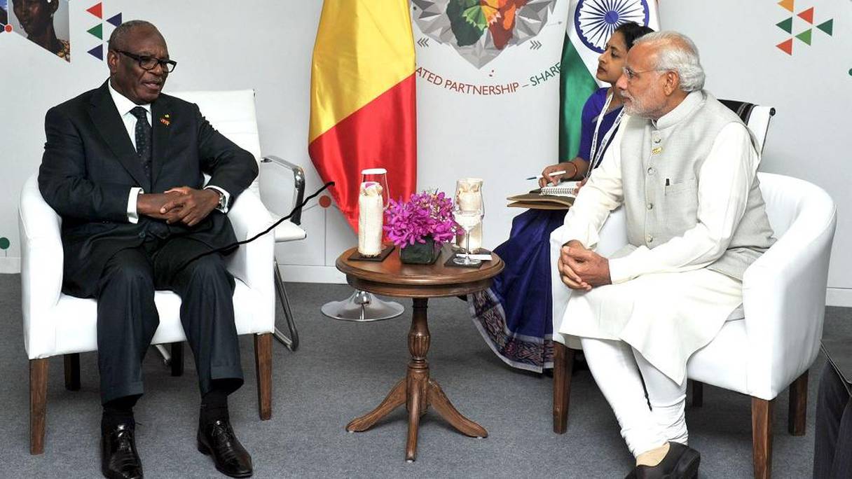 Ibrahim Boubakar Keita, président du Mali, et Hamid Ansari, vice-président de l'Inde. 